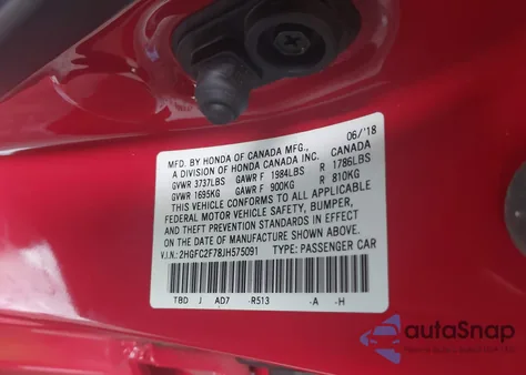 2018 Honda Civic Ex z USA, uszkodzony, nr VIN 2HGFC2F78JH575091